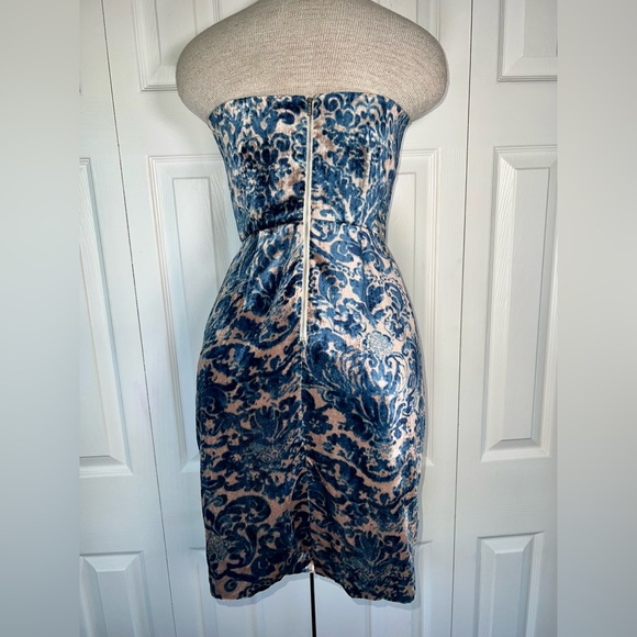 Anthro velvet strapless pleat detail dress pink/blue Sz 2P - Picture 6 of 13